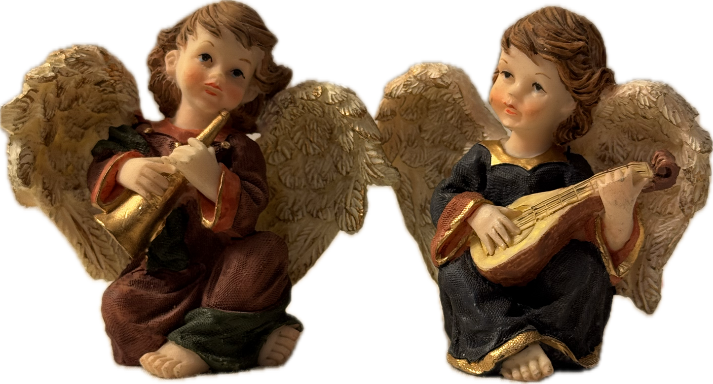 Cherub Angels Playing Instrument Sculpture Decor