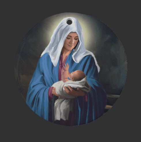 Mary Holding the Christ-child Ceramic Christmas Ornament with Art by Simon Treadwell