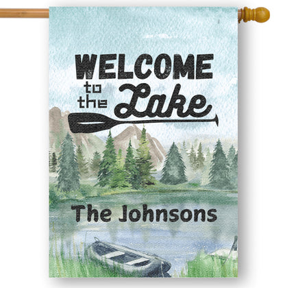 Welcome to the Lake Customized Lakehouse sign, Personalize Family Name Lake House Art, Outdoor House Flag for Airbnb and vacation home decor