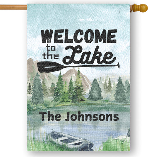 Welcome to the Lake Customized Lakehouse sign, Personalize Family Name Lake House Art, Outdoor House Flag for Airbnb and vacation home decor