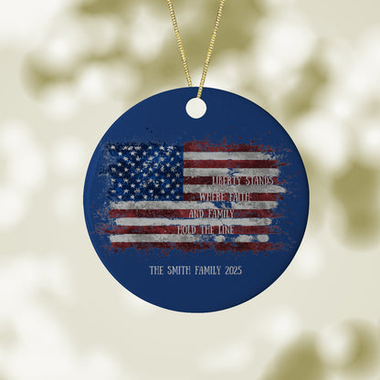Personalized Patriotic Ornament – Liberty Stands Edition - Add Any Family Name
