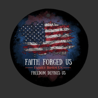 Faith Forged Us Patriotic Christmas Ornament - Black