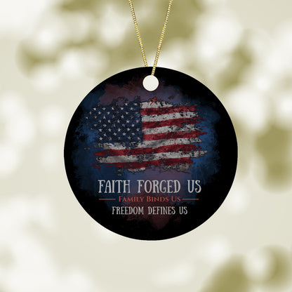 Faith Forged Us Patriotic Christmas Ornament - Black