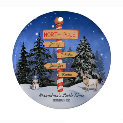 Grandma's Little Elves North Pole Christmas Ornament - Up to 10 Names