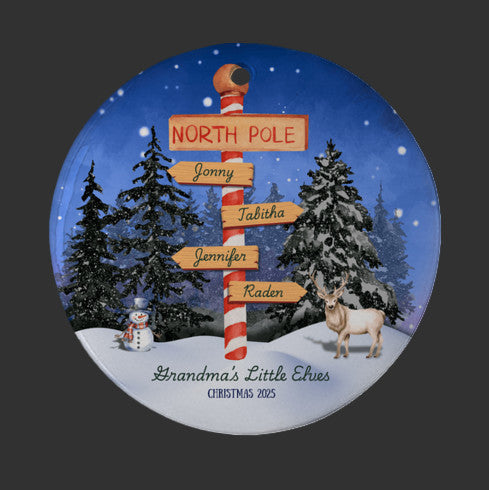 Grandma's Little Elves North Pole Christmas Ornament - Up to 10 Names