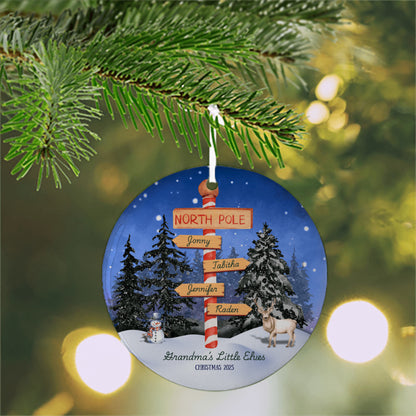Grandma's Little Elves North Pole Christmas Ornament - Up to 10 Names